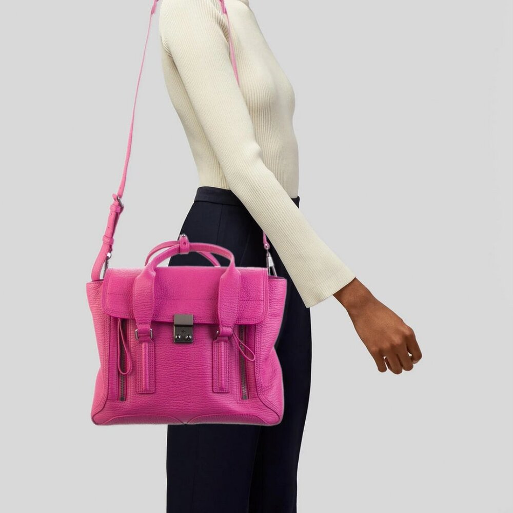 RARE 3.1 Phillip Lim medium Pashli satchel bag purse hot pink embossed leather - Picture 4 of 5